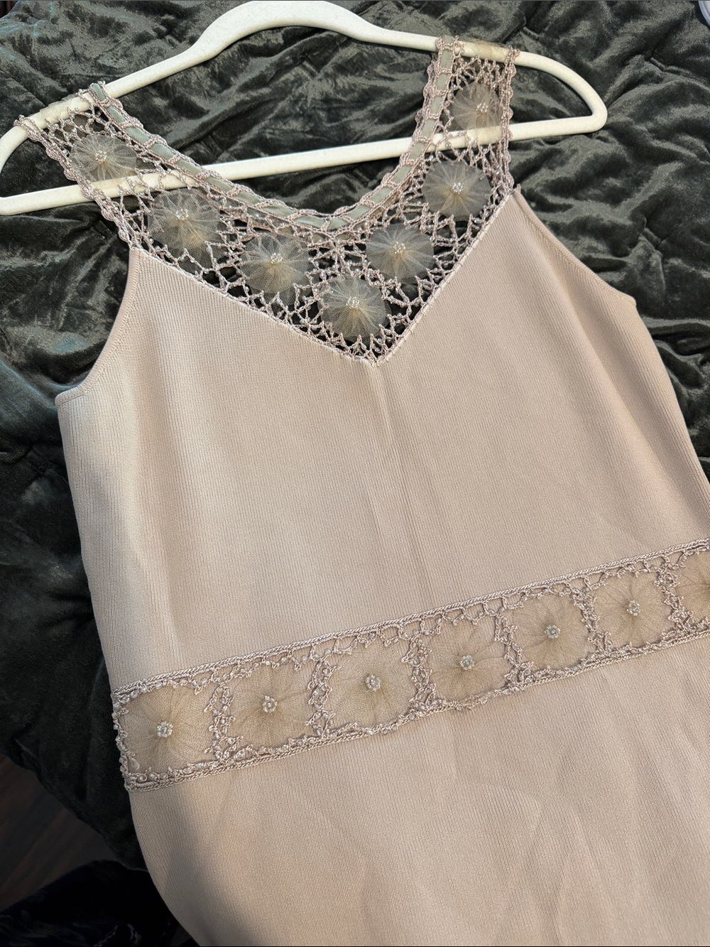 Lace Yoke Blush Camisole with Floral Trim